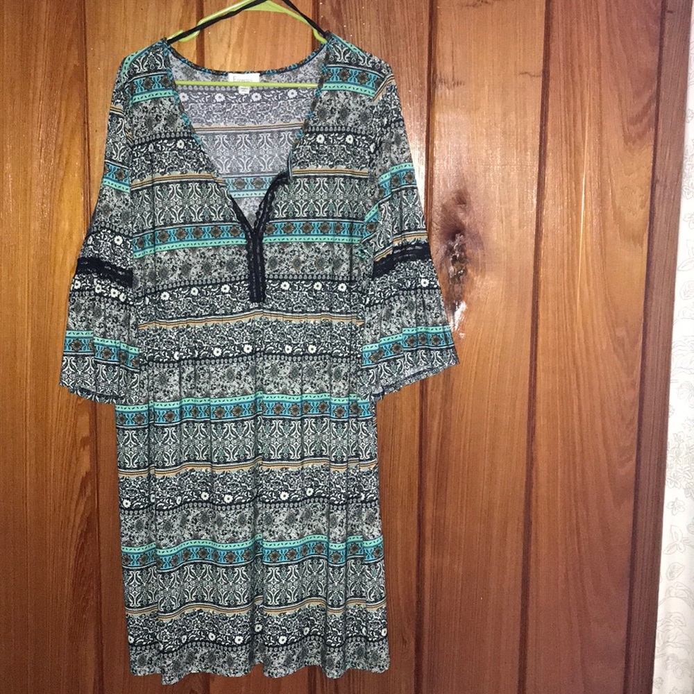 Printed Bell-sleeve Dress